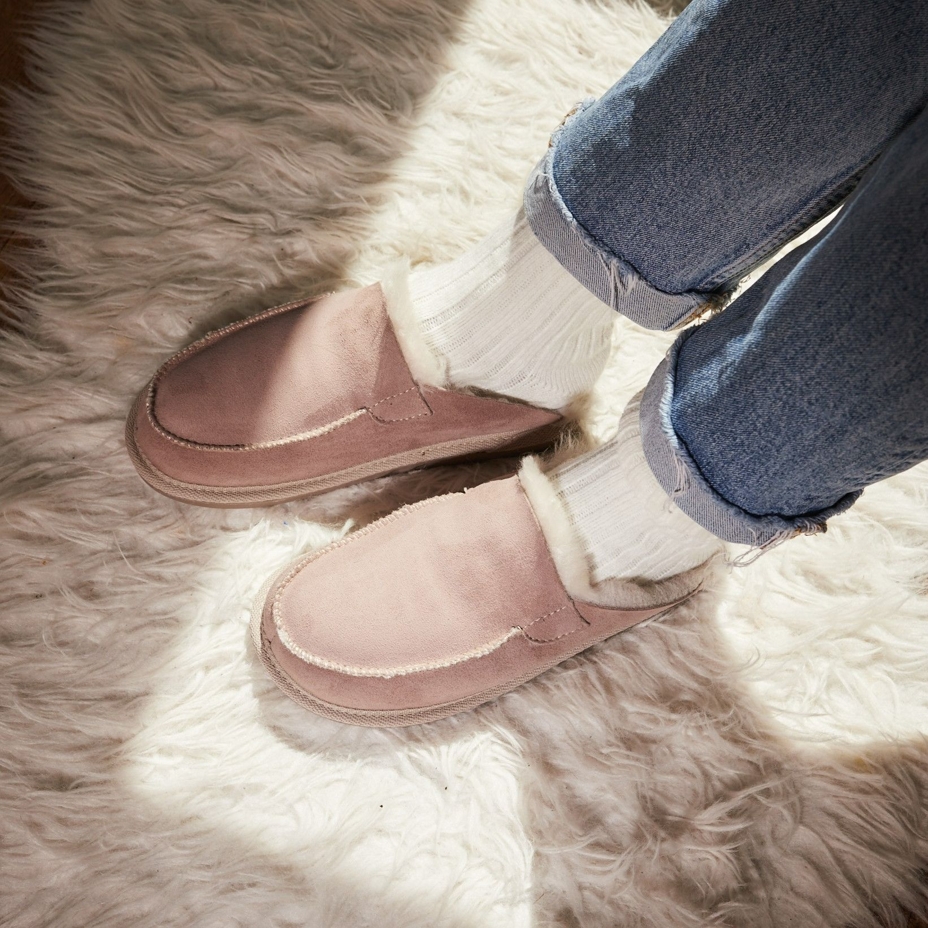 Women’s Erika Leather Slippers with Wool Lining Beige