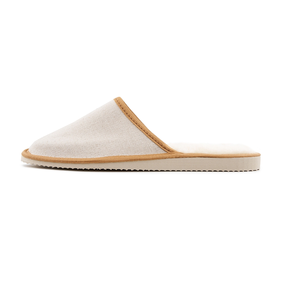 Men’s Linen Slippers with Sheep’s Wool Natural
