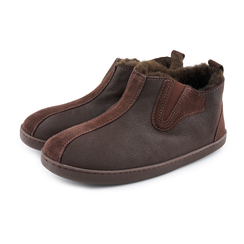 Men’s Pavel Leather Slippers with Wool Lining Brown