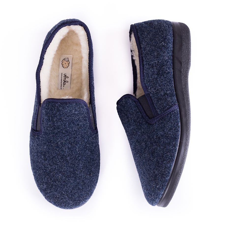Men's Non-Slip Slippers with Wool Lining Blue
