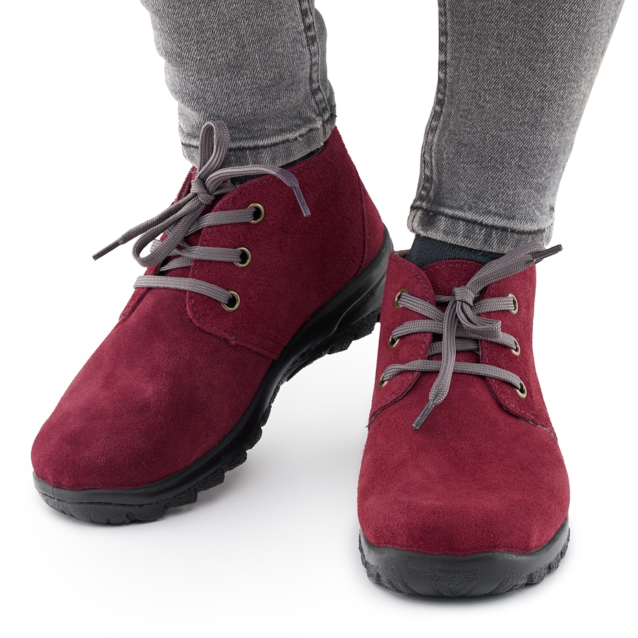 Women's Blanka Leather Ankle Boots with Wool Felt Red