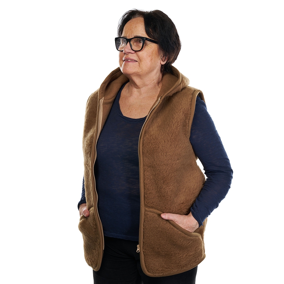 Wool Hooded Vest Brown