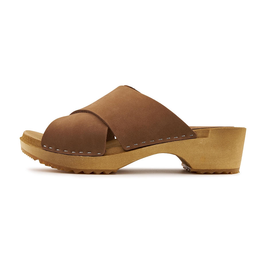Women's summer leather clogs, brown