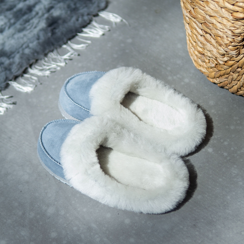 Women's Vanesa Leather Slippers with Wool Lining Blue