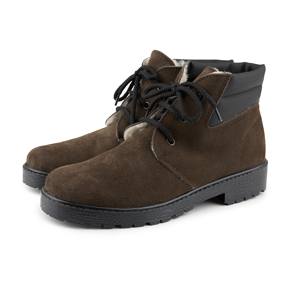 Men's Leather Winter Boots with Sheep Wool Rudolf Brown