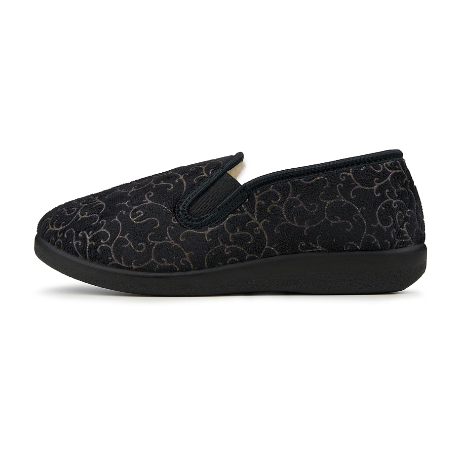Women's non-slip Merino wool slippers with pattern black