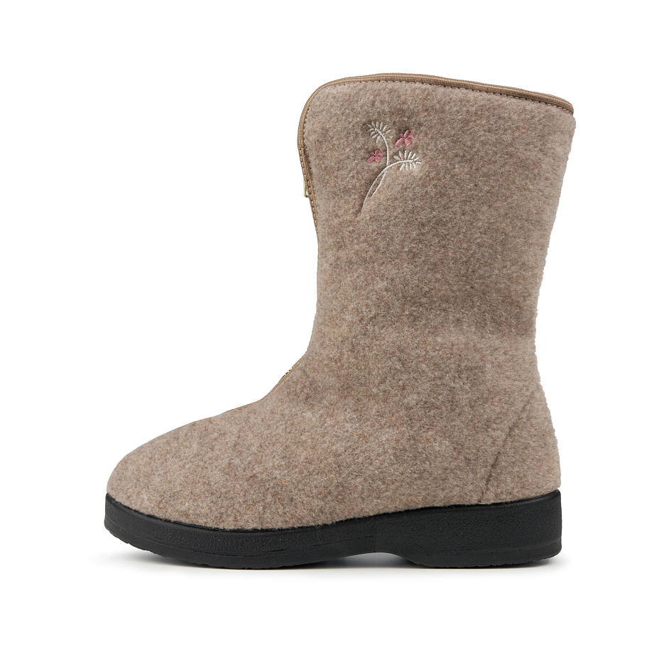 Women's sheep wool zip-up boots beige