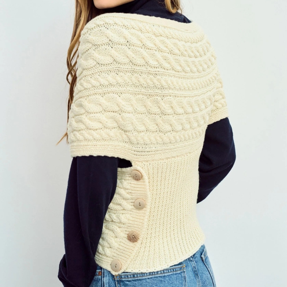 Merino wrap with buttons, natural