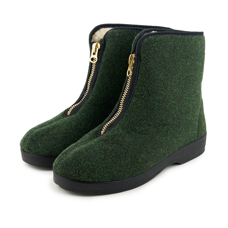 Men's sheep wool zip-up boots green