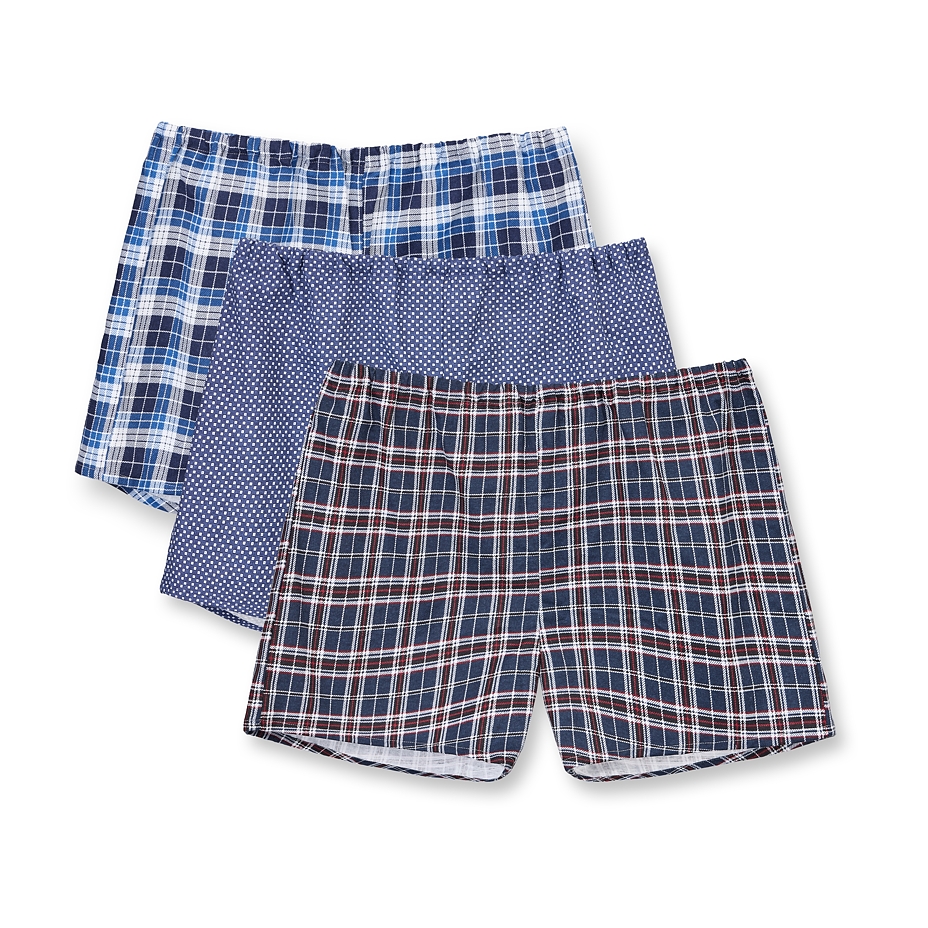 Men's flannel boxers with pattern 3 pairs blue