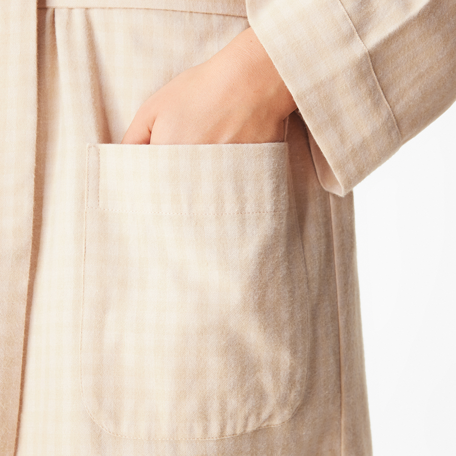Women's flannel bathrobe with Merino wool stripe beige
