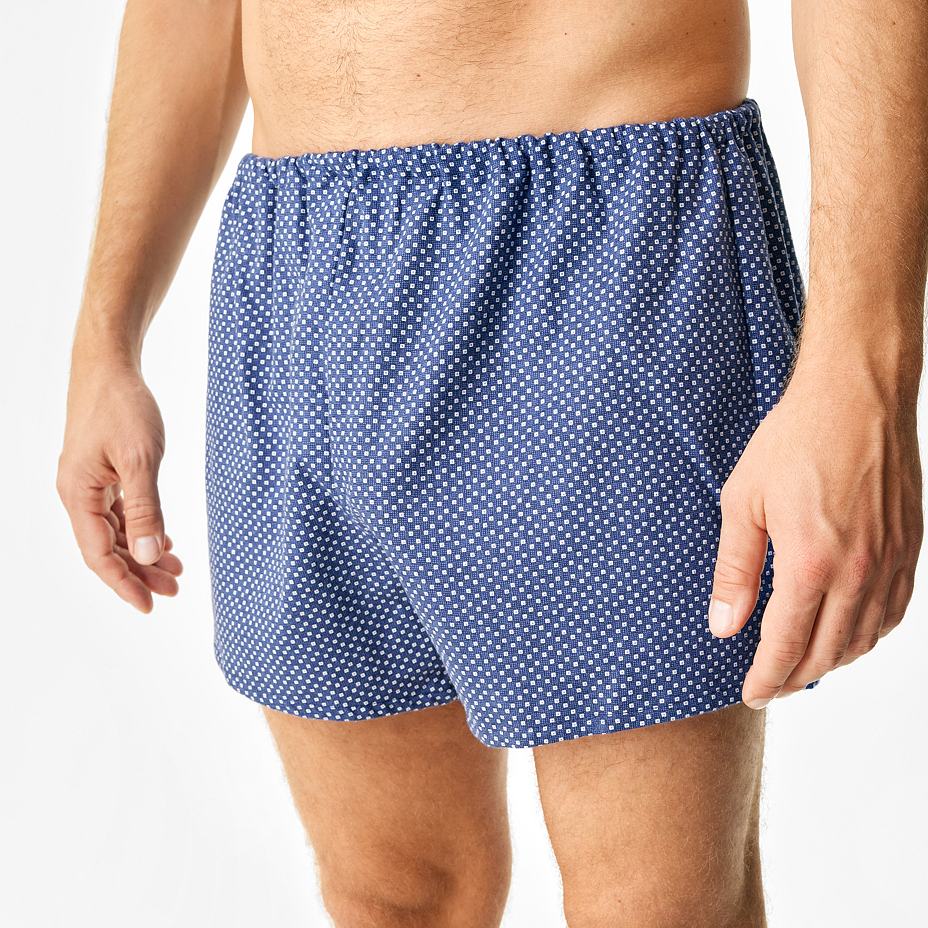 Men's flannel boxers with pattern 3 pairs blue
