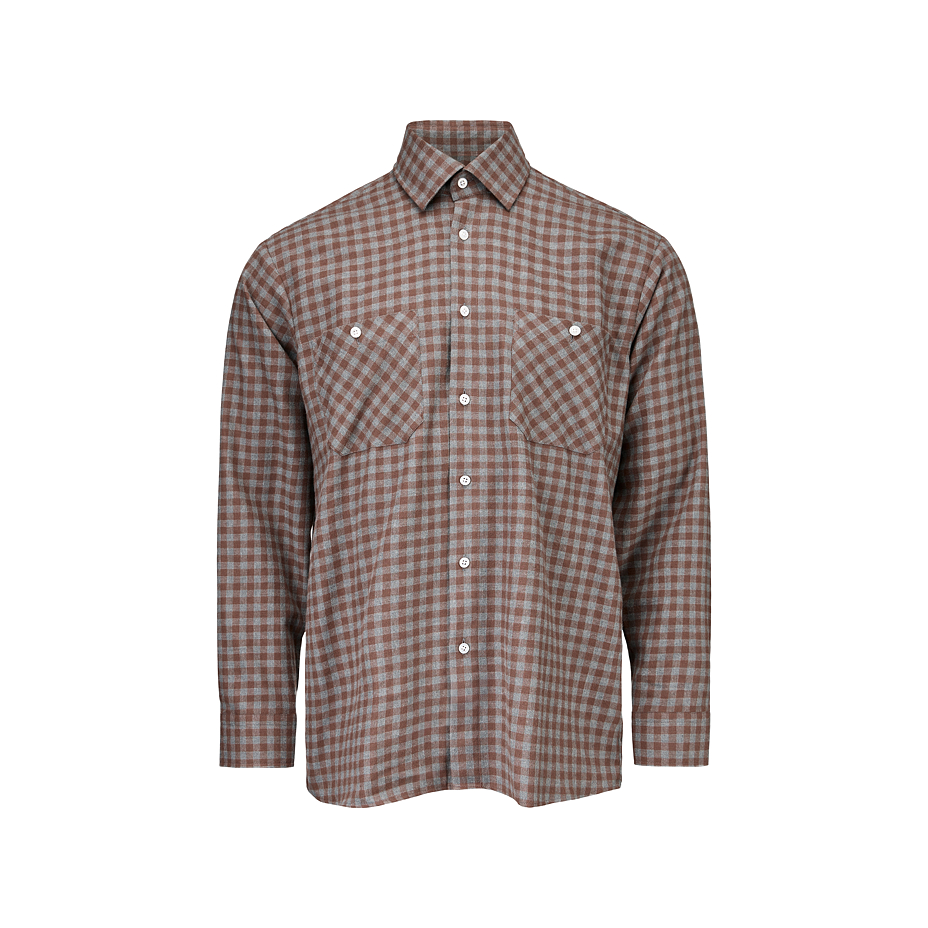 Men's flannel shirt with Merino wool, checkered blue-brown