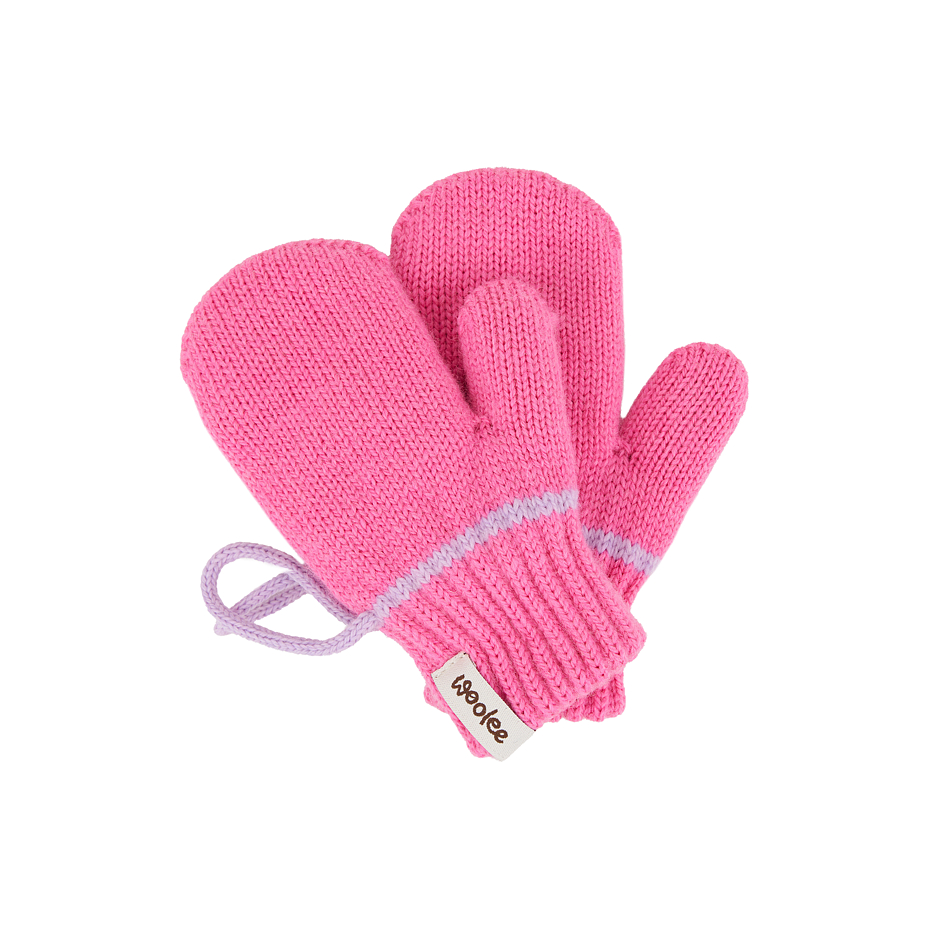 Children's woolen mittens with loop pink