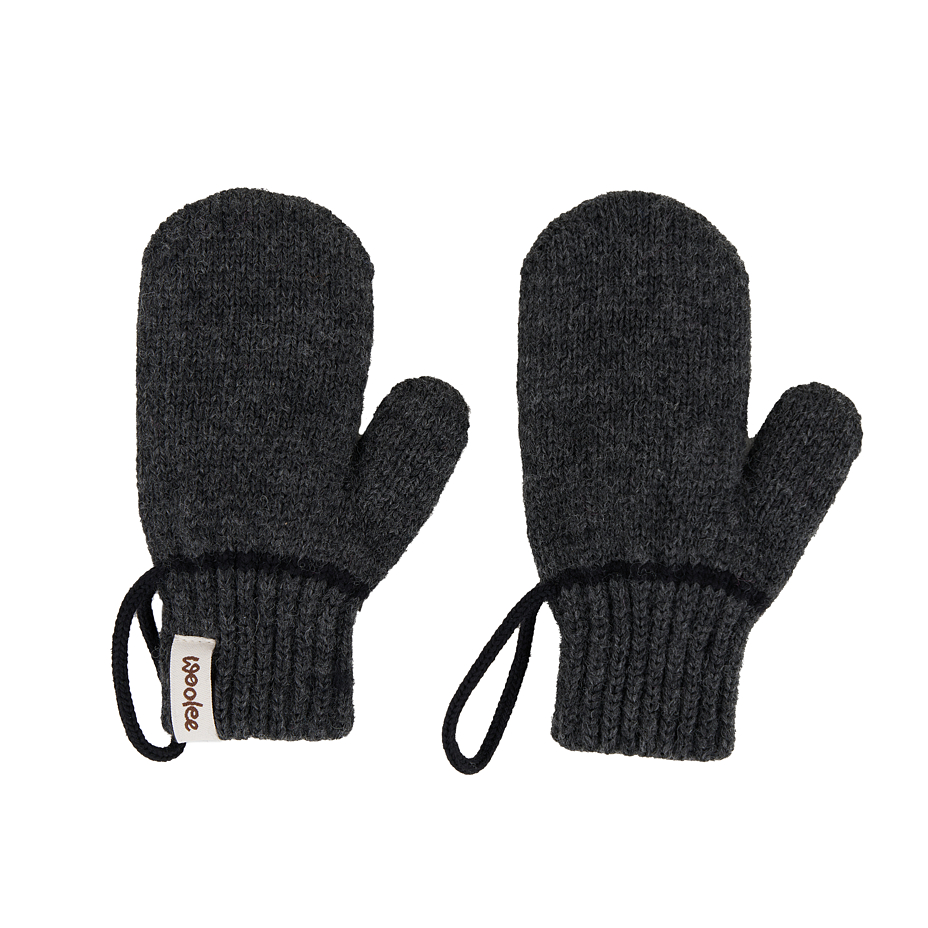 Children's woolen mittens with loop gray