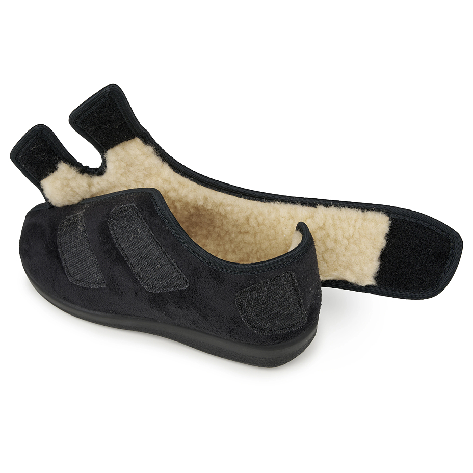 Men's insulated bandage shoes with sheep wool Velcro black