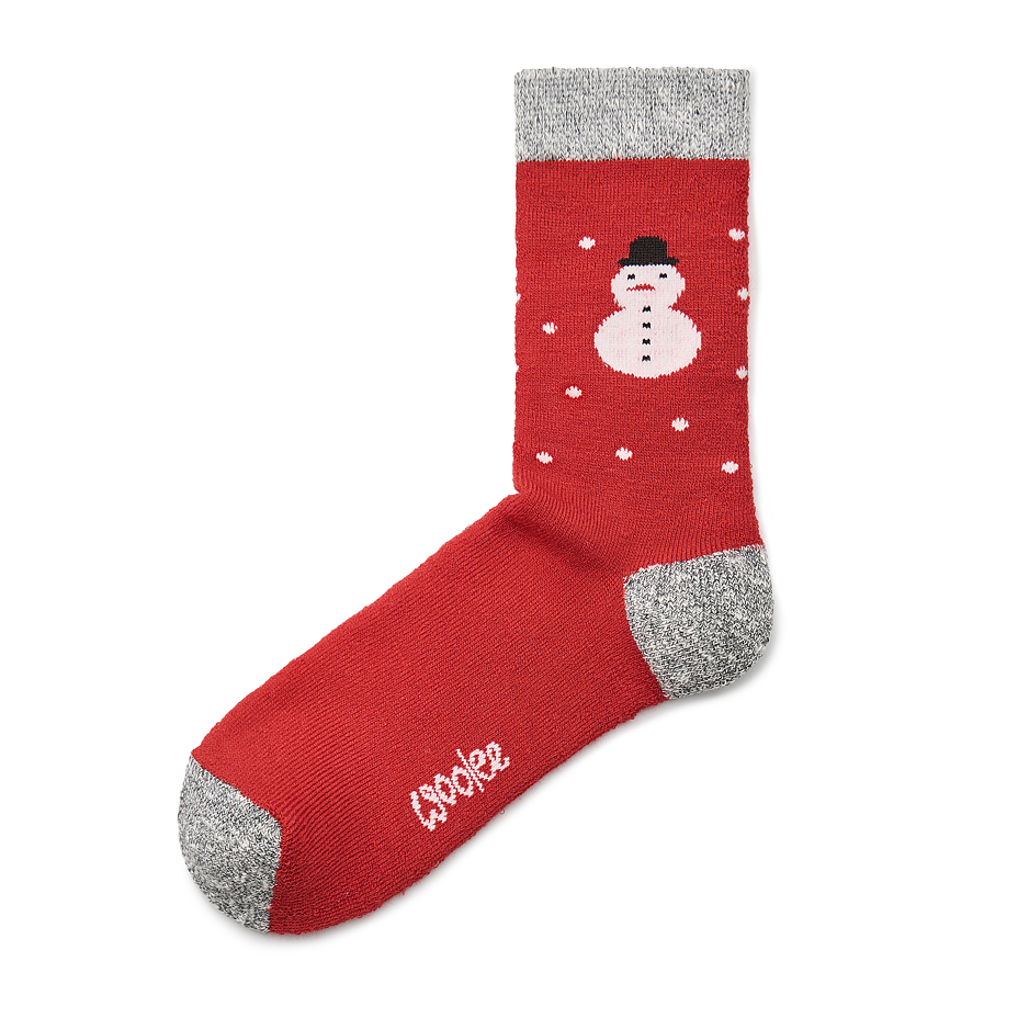 Christmas socks with Merino sheep wool snowman red