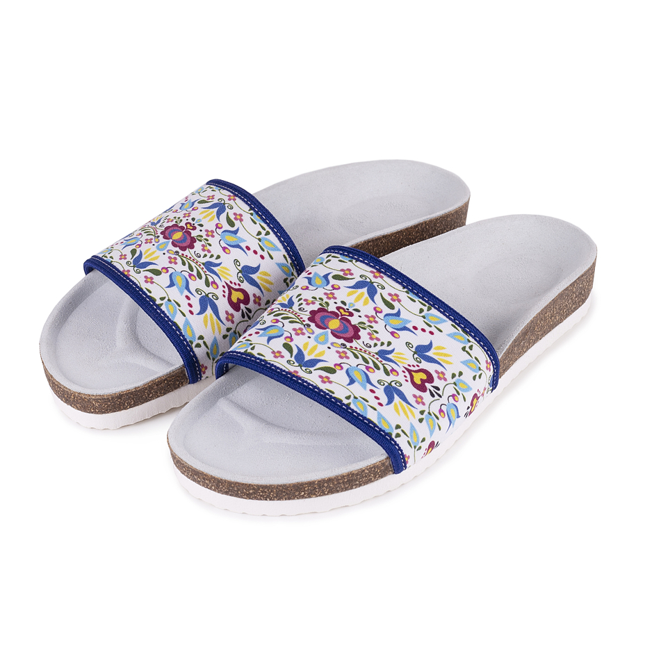 Women's Orthopaedic Cork Sliders Folk Blue