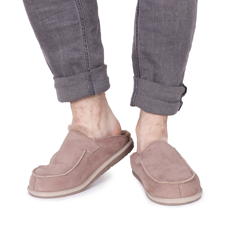 Men's Erik Leather Slippers with Wool Lining Beige