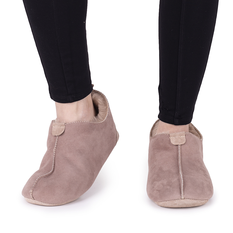 Leather Andy Slippers with Wool Lining Beige