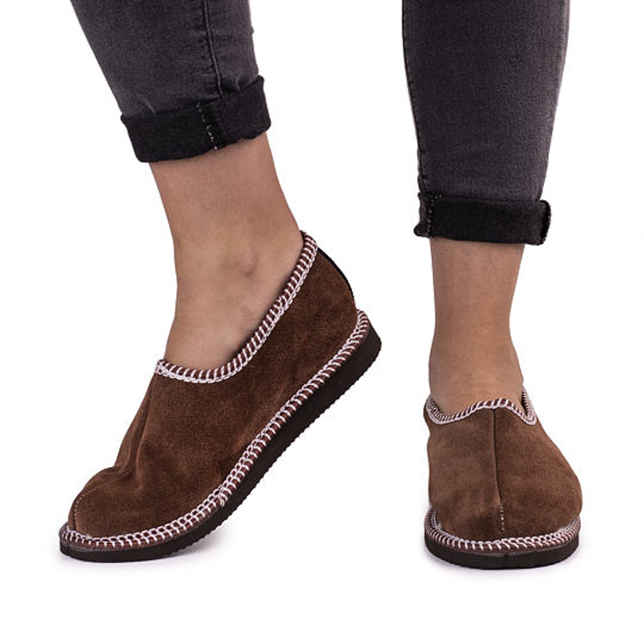 Leather Salašky Slippers with Wool Lining Brown