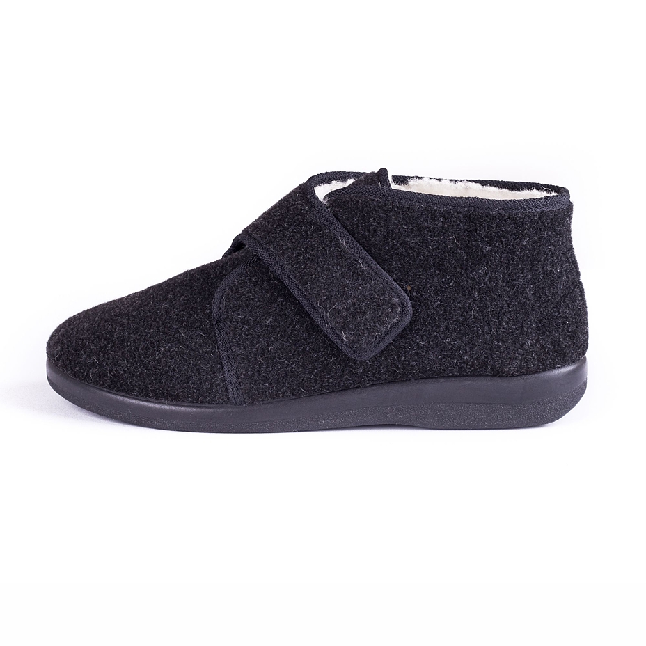 Men's Velcro Slippers Boots with Wool Lining Black