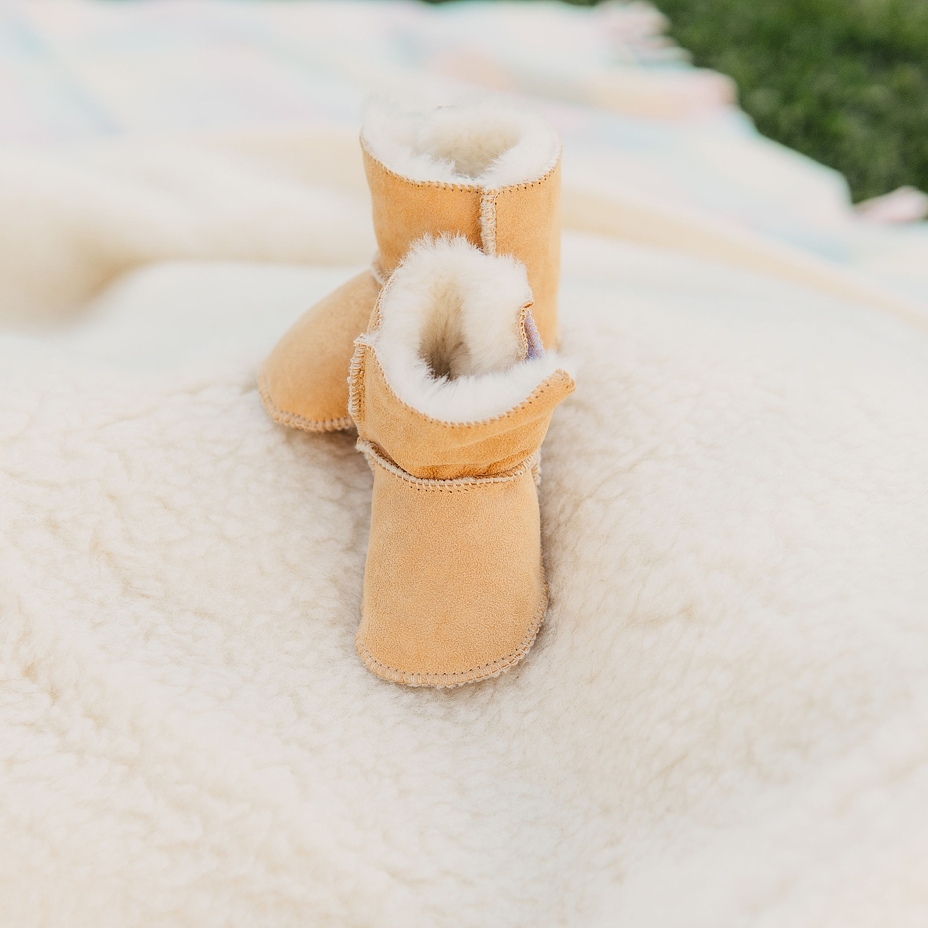 Baby Booties with Lamb's Wool Lining Beige