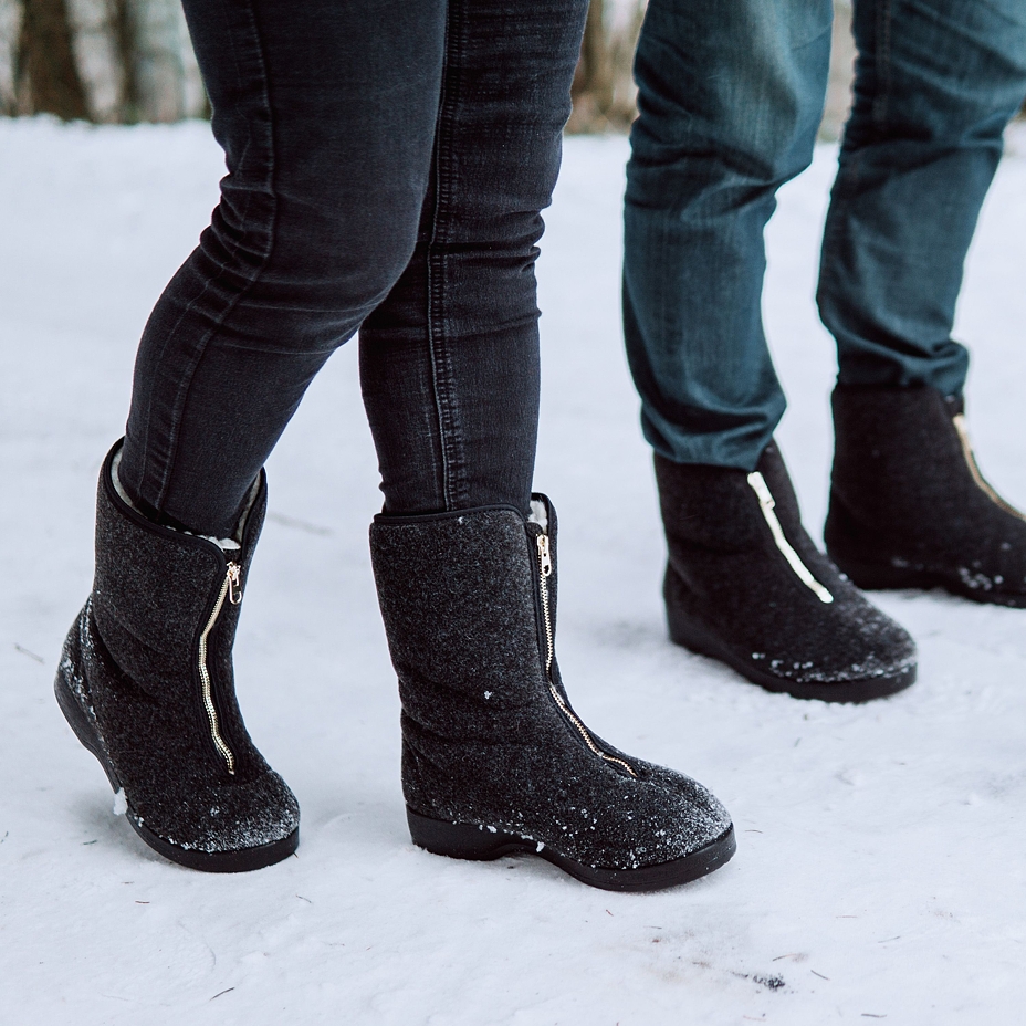 Women's Traditional Zip-up Wool Boots Black