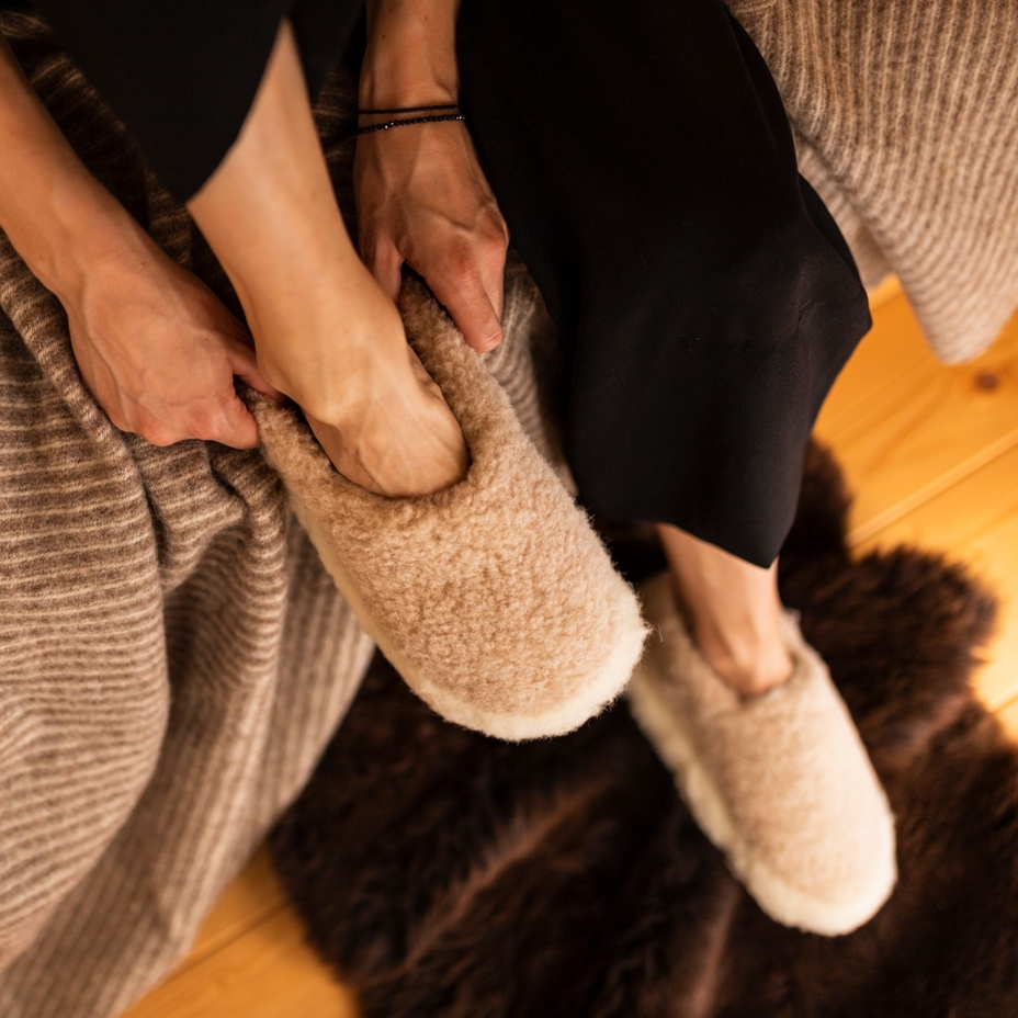 Wool ankle slipper boots Beige