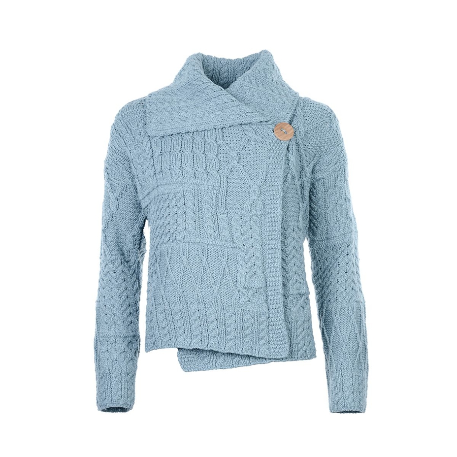 Women's Merino wool sweater with button light blue