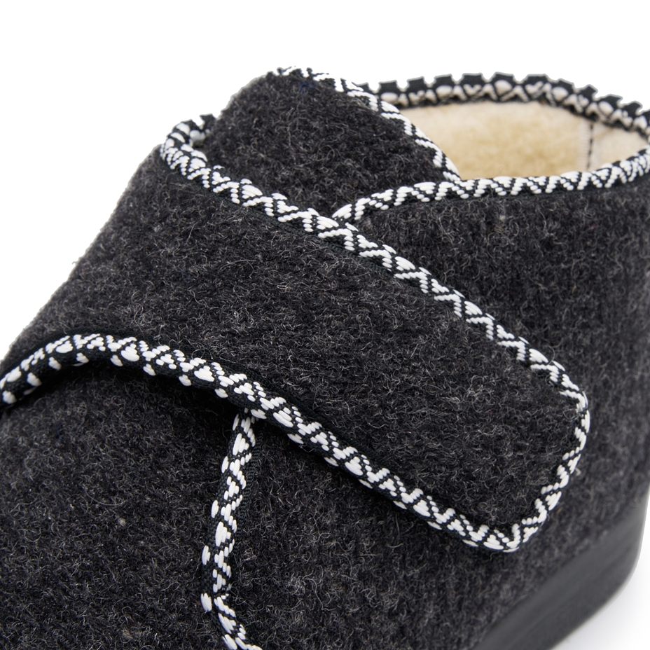 Wool Felt Slipper Boots with Velcro Dark Grey