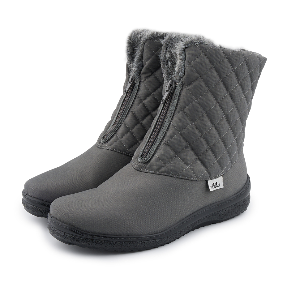 Women’s Zip-Up Quilted Snow Boots Grey