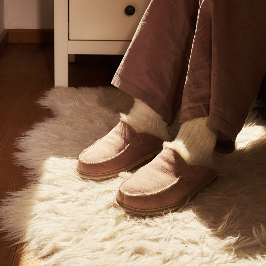 Women’s Erika Leather Slippers with Wool Lining Beige