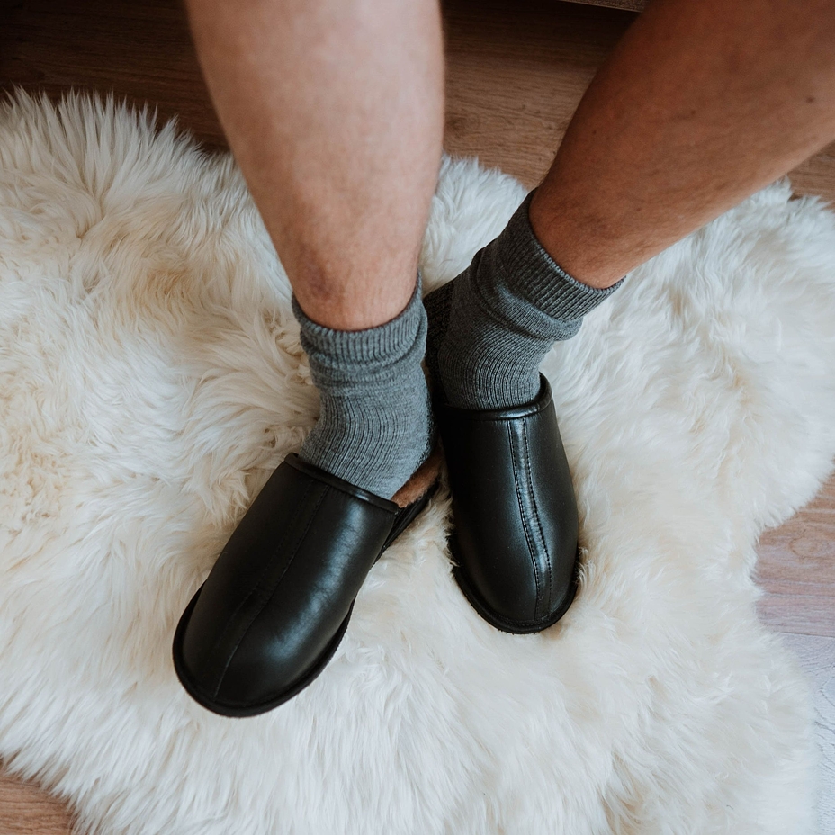 Men's Richard Leather Mules with Wool Lining