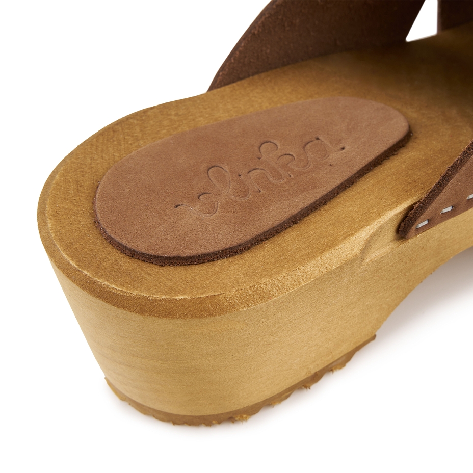 Women's summer leather clogs, brown