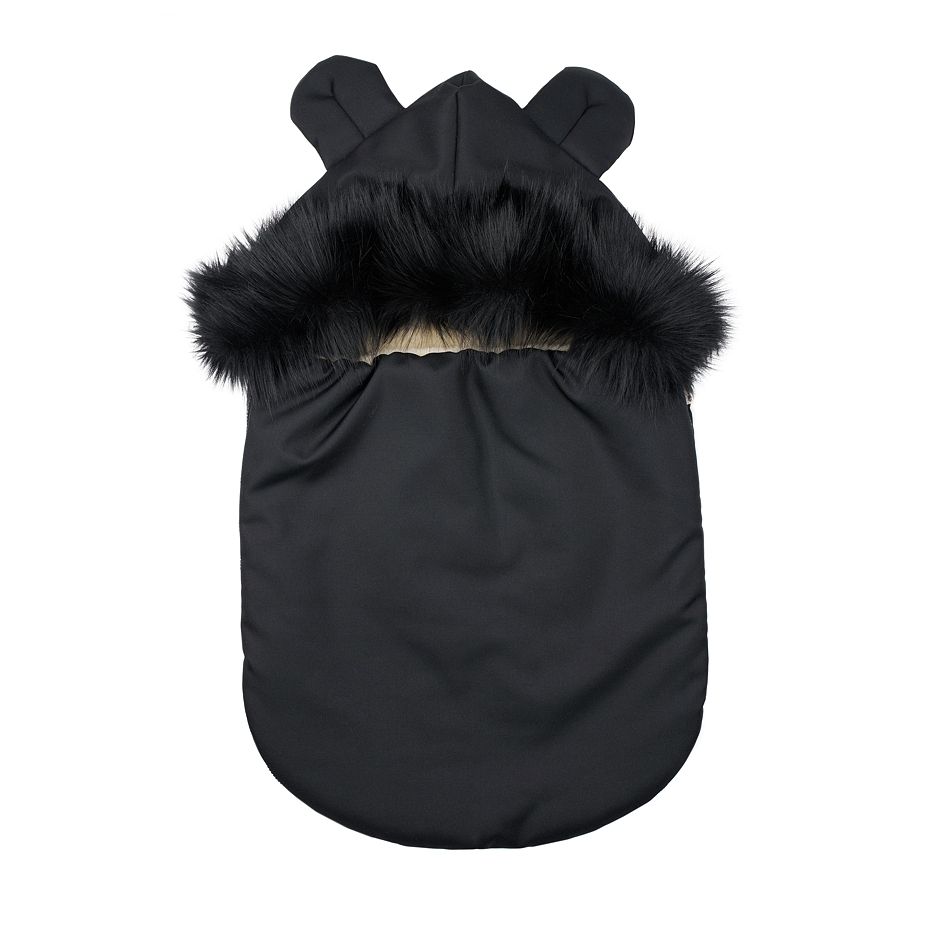 Footmuff  with Wool Lining and Fur Trim Black