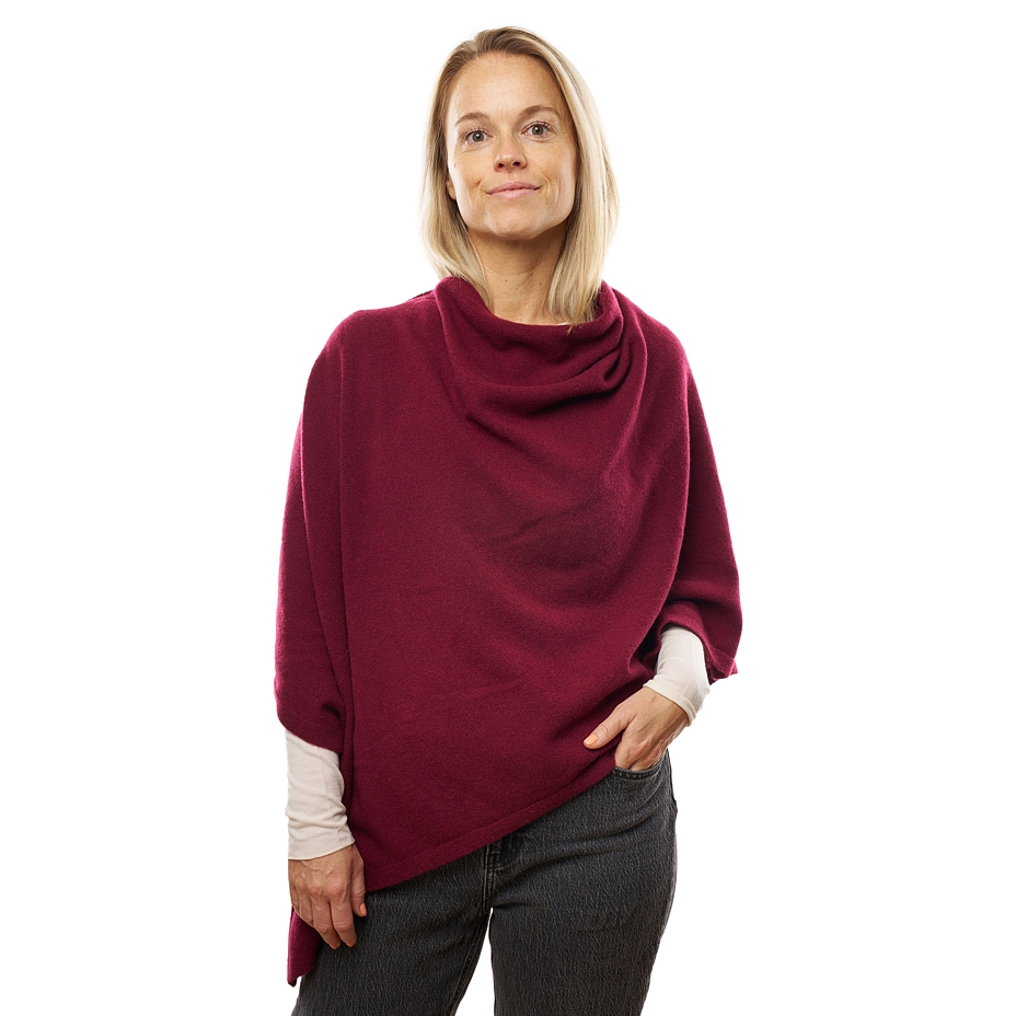 Merino wool poncho with cashmere Lazio red
