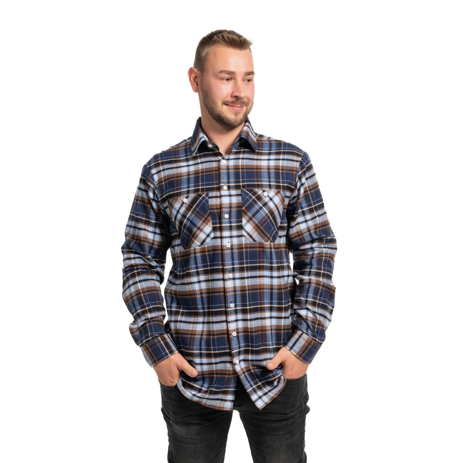 Men's flannel shirt, checkered blue-brown