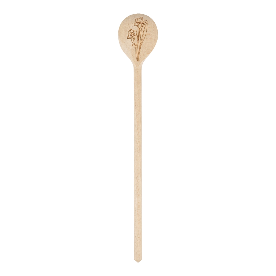 Wooden cooking spoon with spring daffodil pattern