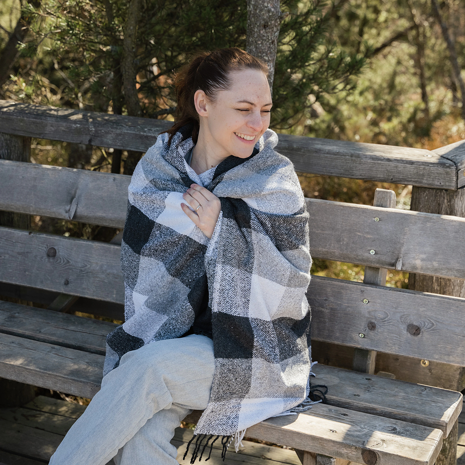 Woolee Throw with Sheep’s Wool Grey Check