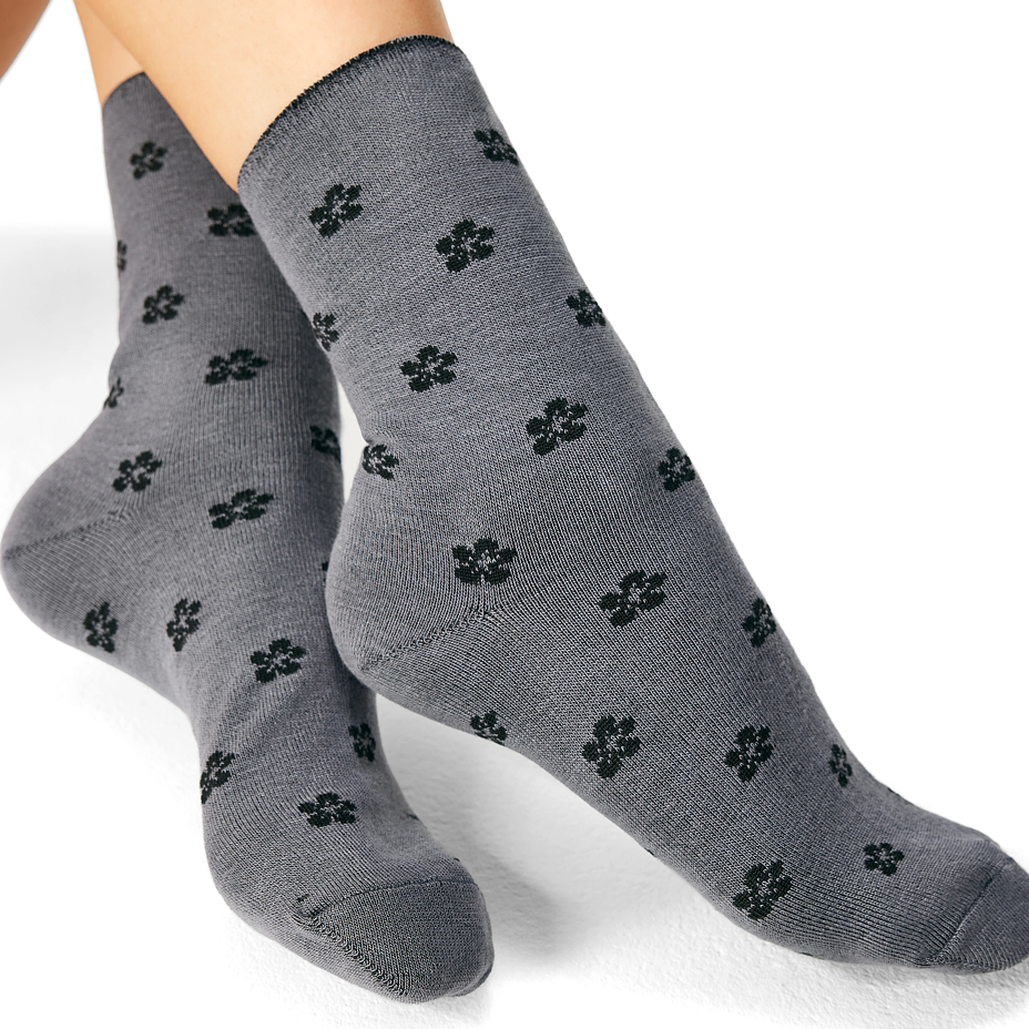 Bamboo socks with loose top, flower, gray