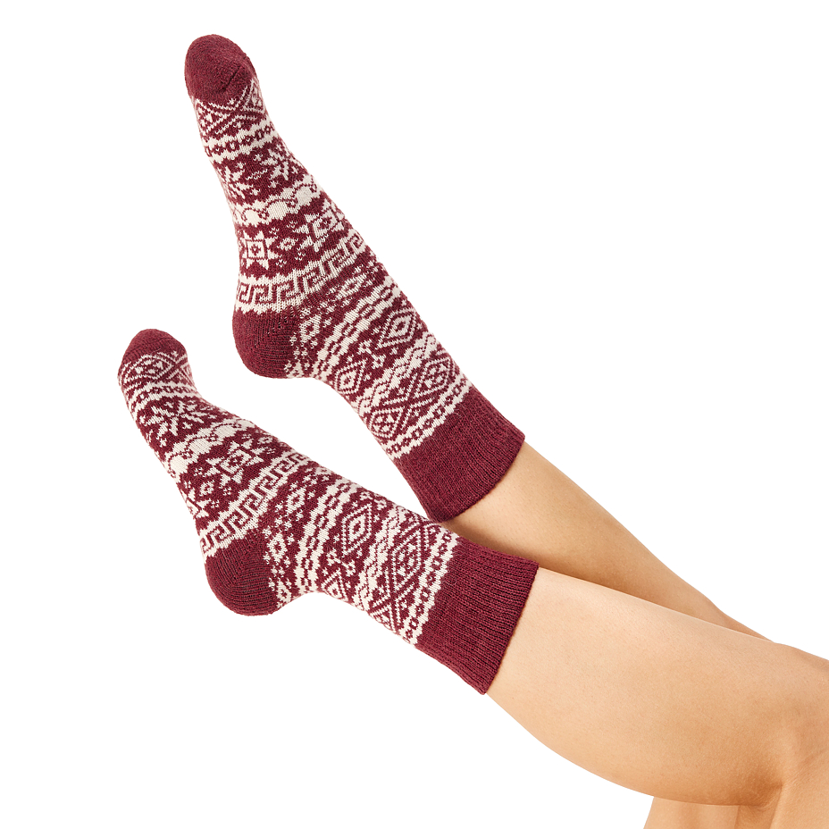 Merino Sheep Socks with Nordic Pattern Red