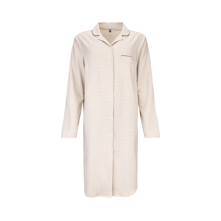 Women's flannel nightgown with Merino wool, checkered beige