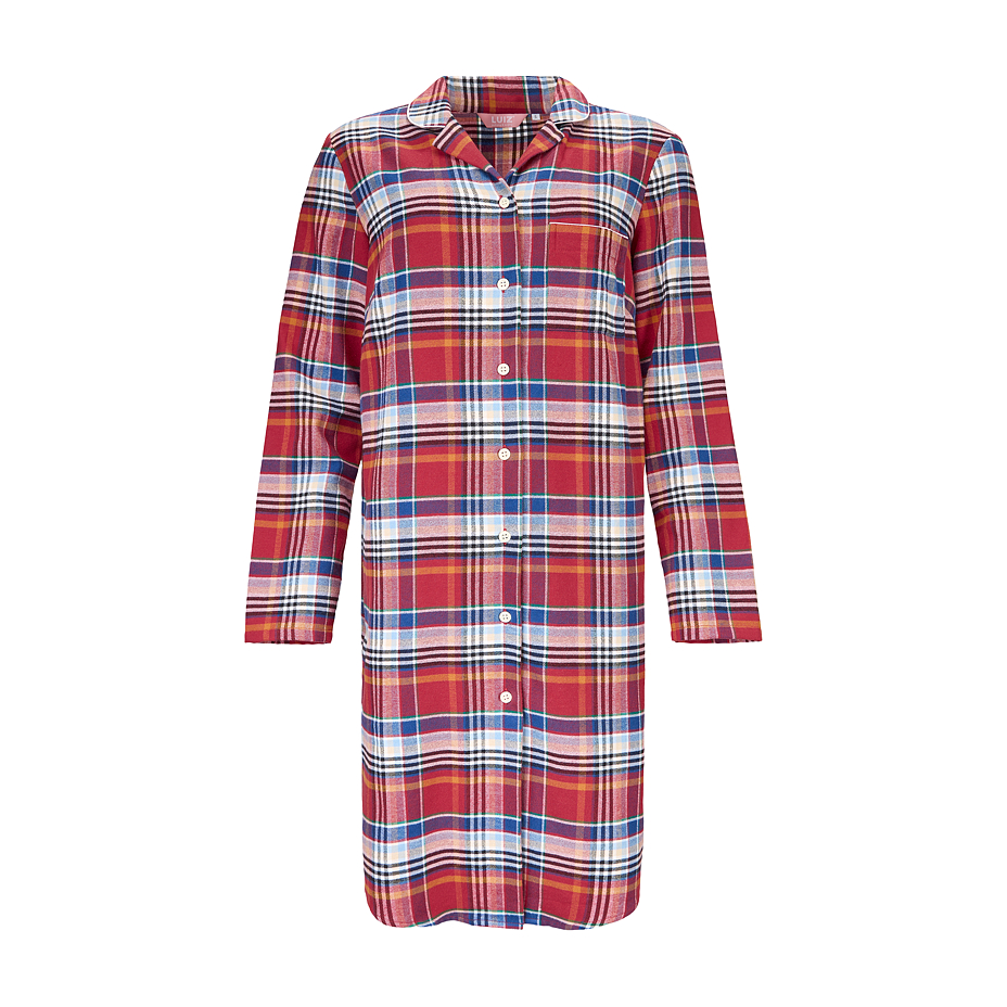 Women's flannel nightgown, checkered, orange-blue