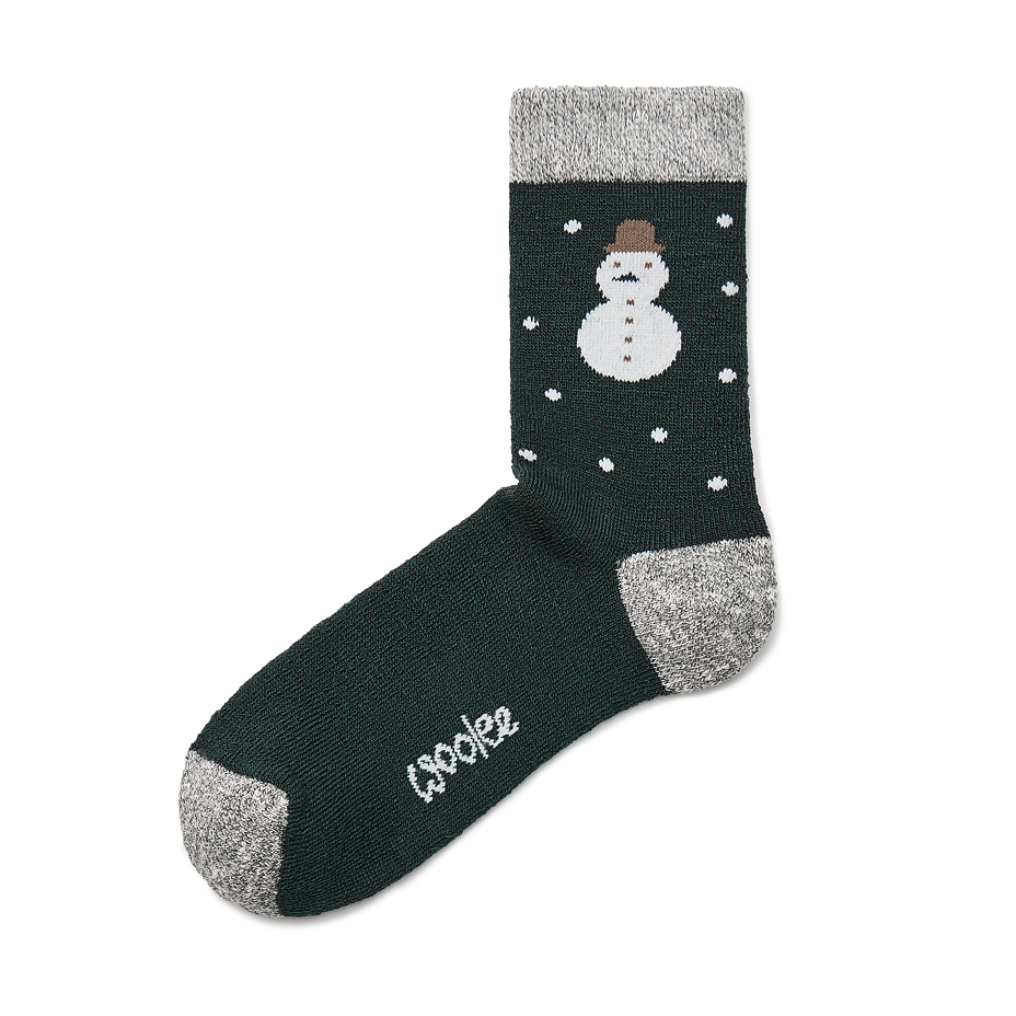 Christmas socks with Merino sheep wool snowman dark green