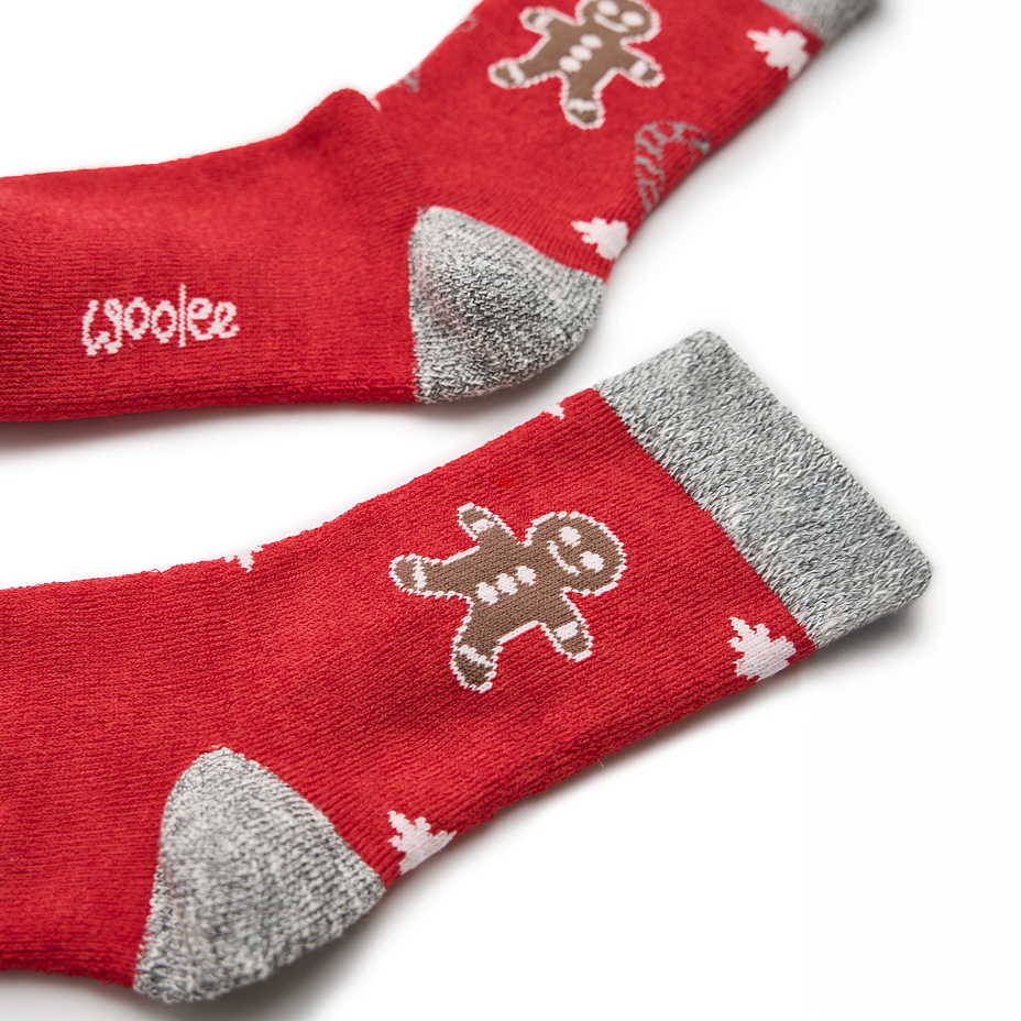 Children's Christmas socks with Merino sheep wool gingerbread man red