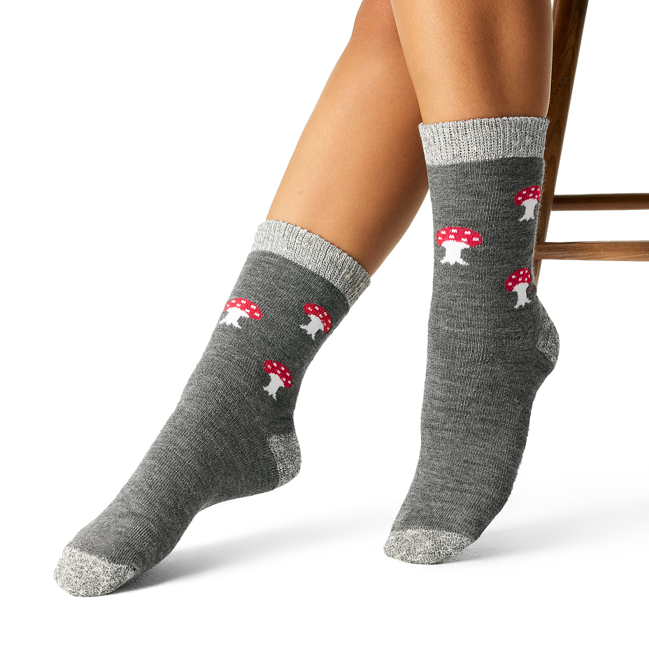 Christmas socks with Merino sheep wool toadstool