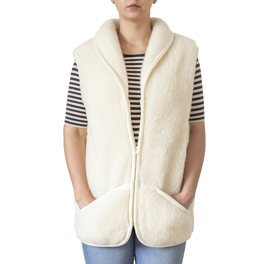 Wool Vest with Collar Natural