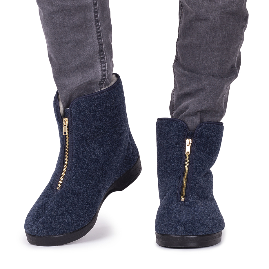 Men's Traditional Zip-up Wool Boots Blue