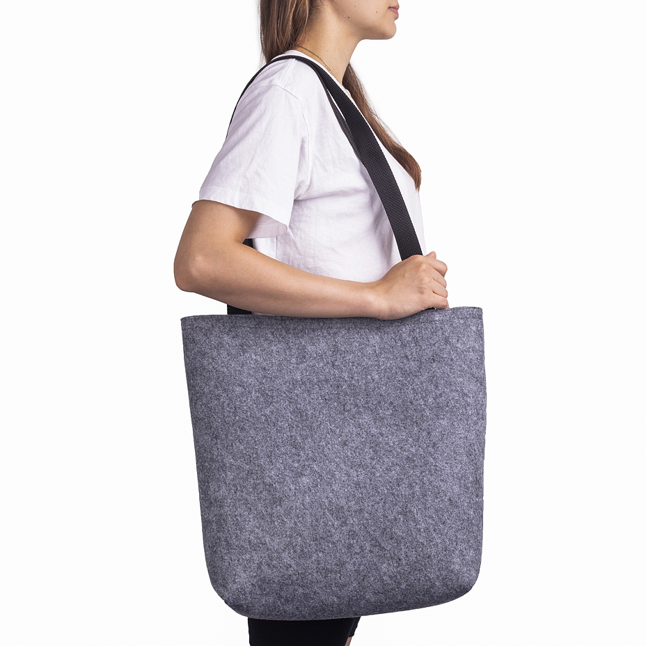 Felt Tote Bag with Long Straps Grey